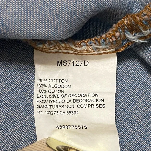 Wrangler Men's Stonewash Cowboy Cut Snap Front Long Sleeve Cotton Shirt Size L - Picture 12 of 15